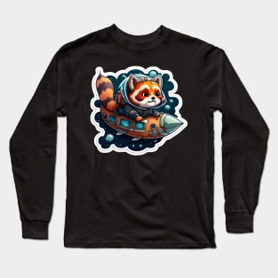 Red Panda Astronaut Rocket ship Sticker Long Sleeve T-Shirt